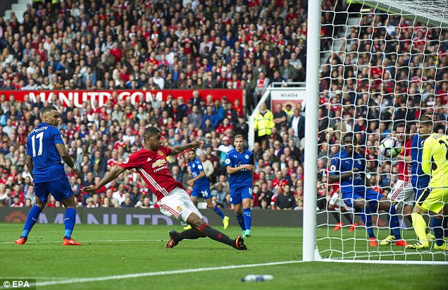 Marcus Rashford scores Manchester United's third goal against Leicester on Saturdayu00a0