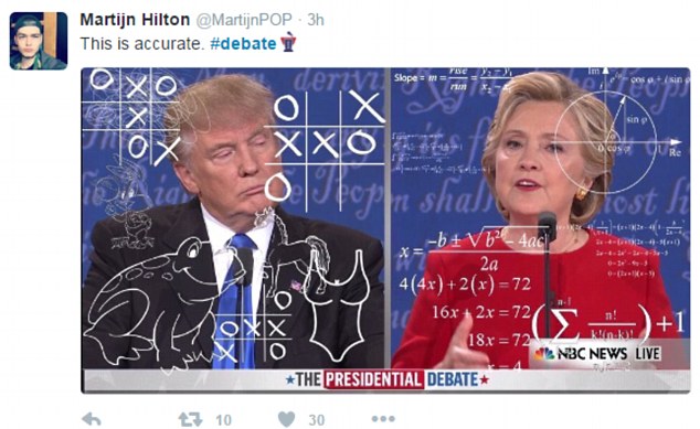 Twitter user Martijn Hilton shared a meme of Clinton with complicated mathematical equations and Trump with a women's swimsuit and a frog