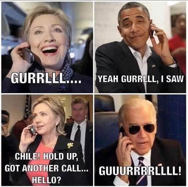 A mock of a phone conversation showed Clinton calling up Obama in glee