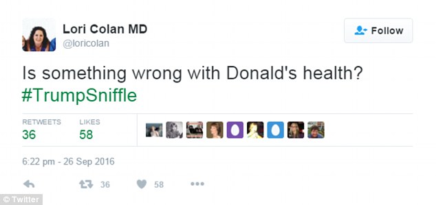 Several tweeters seized on the sniffling to hit back at Trump over his repeated digs at the health and stamina of Clinton, 68, who had pneumonia earlier this month