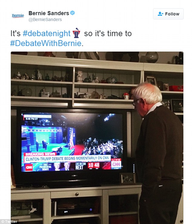 Former Democratic presidential hopeful Bernie Sanders tweeted this photo of himself watching the debate