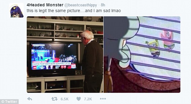 One meme compared Sanders watching the debate on TV with a scene from SpongeBob Square Pants